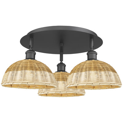 Ballston - Bristol Natural II - 3 Light 21" Flush Mount - Matte Black Finish - Natural Shade