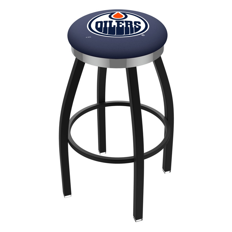 Tabouret tournant 25 "avec coussin NHL, Noir froissé, Chrome, Oilers d'Edmonton