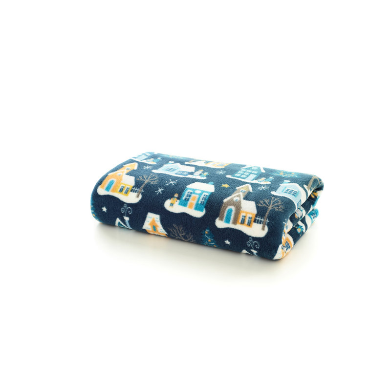 Festive Village Fleece Throw 140 X 180cm Soft Wint Throw Blanket