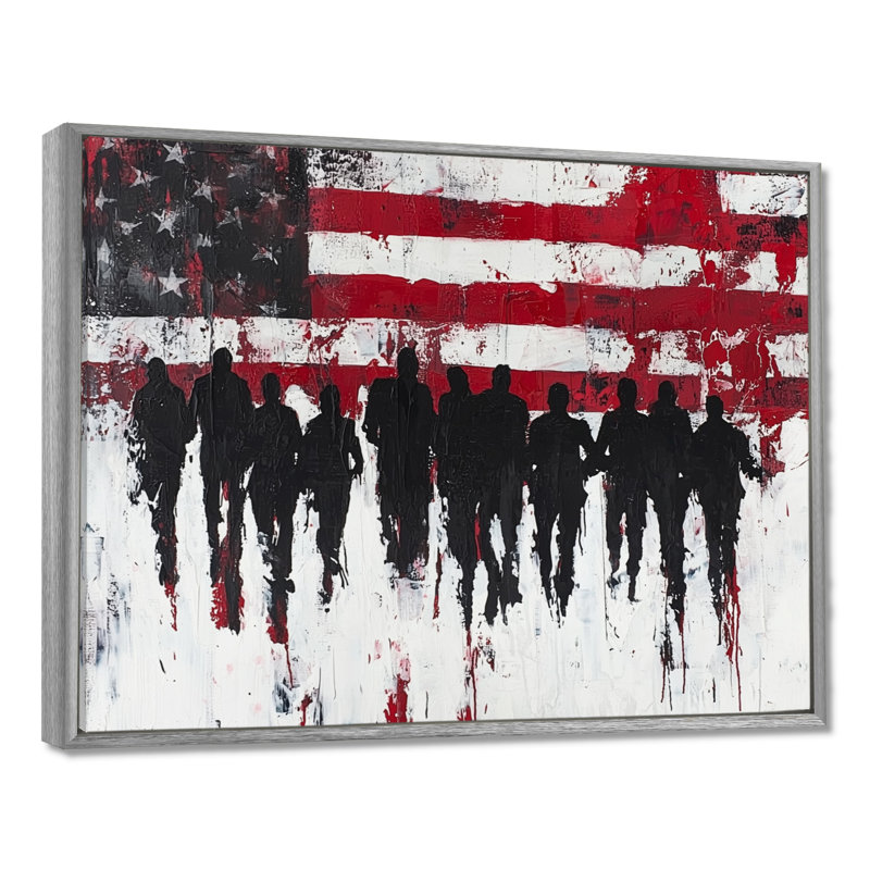 Laerica - Patriotiste américain, art mural, H 12 po x l 20 po, Reproduction avec cadre flottant, Argent argent
