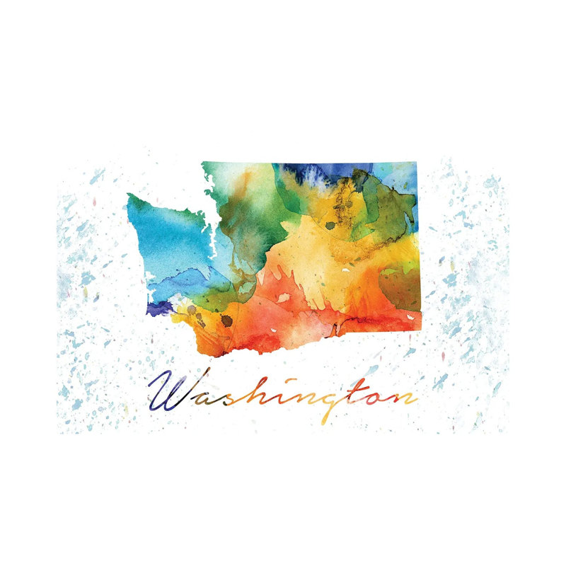 Washington State Colourful - Wrapped Canvas Print, 20.32cm H x 30.48cm W
