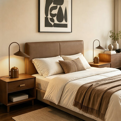 1-Light Dimmable Mid-Century Modern Conical Table Lamp with Metal Shade, in Brown for Bedroom