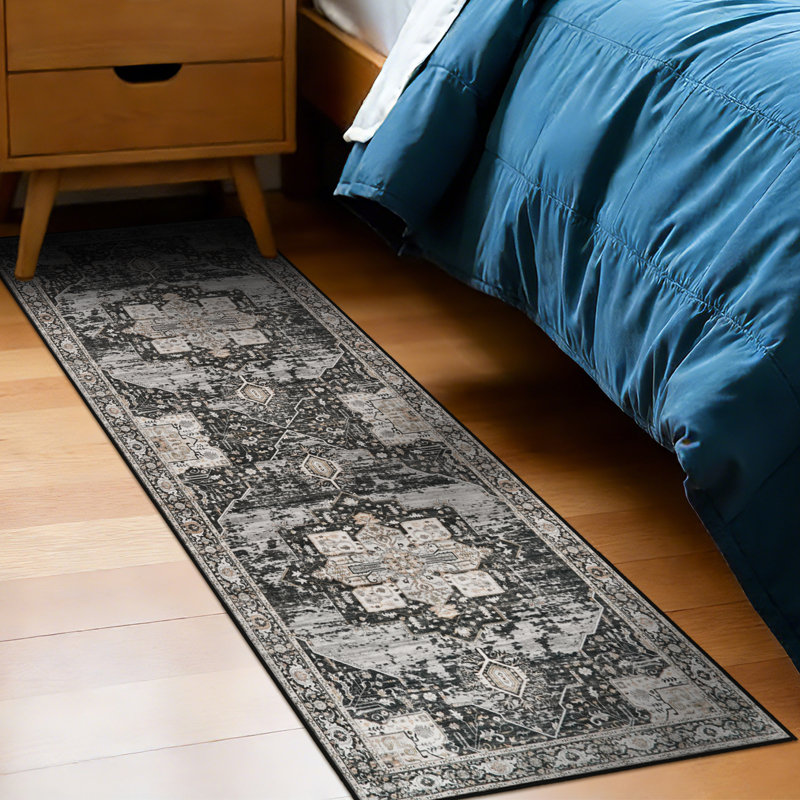 2x6 Hallway Washable Runner Rug - Boho Rugs for Living Room Stain Resistant Carpet Vintage Tribal Rugs for Bedroom Kitchen Non Slip Backing Home Decor Floor Decoration Mat 2X6 Black