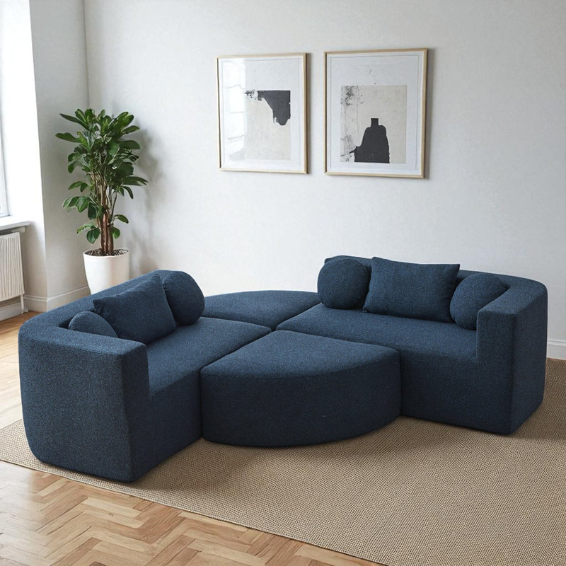 Upholstered Boneless Modular Sectional, Blue Boucle