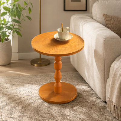Table d'appoint ronde avec plateau en panneau de fibres à densité moyenne et pieds en bois massif