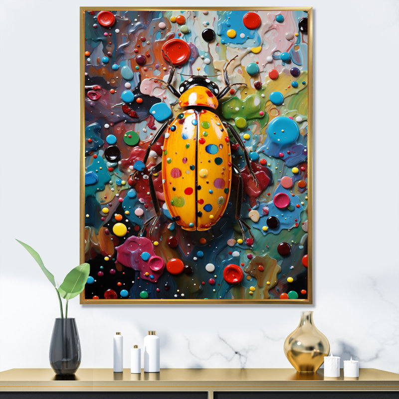 Art mural coloré insectes 1 - Insectes et insectes, Cadre flottant doré, H 40 po x l 30 po x P 1,5 po