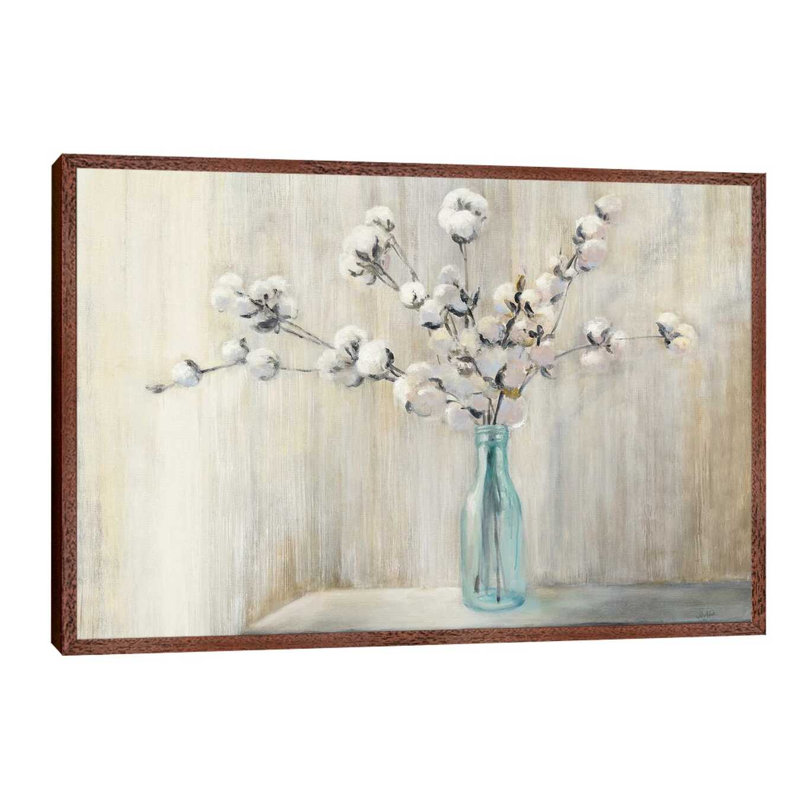 Cotton Bouquet 1 Piece Floater Frame Wall Art on Canvas, Brown Framed