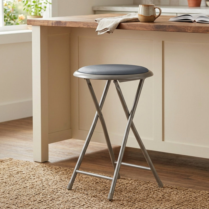 Slayder 18" H Backless Folding Stool, Gray/Gray