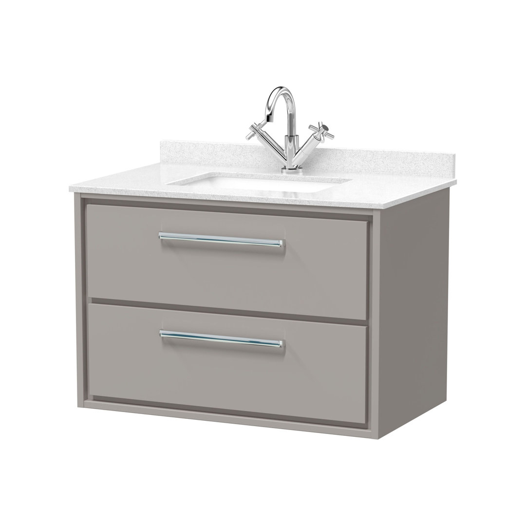 Hudson Reed Lille 800mm Fern Green 2 Drawer Wall Hung Vanity Unit With Square Basin With Marble Worktop