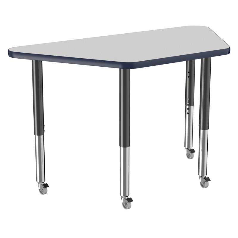 Table d'activité trapézoïdale à hauteur réglable avec pieds trapus, 24" x 48", Gray/Navy/Black, Super