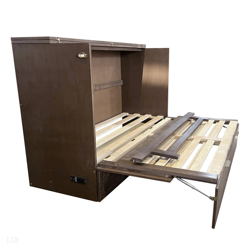Lit escamotable de style campagnard avec station de charge et grand tiroir de rangement, lit escamotable pliable en placage géométrique pour bureau à domicile, salon, cadre de lit