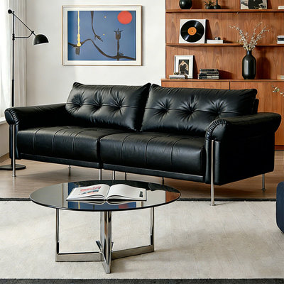Canapé modulaire noir en similicuir