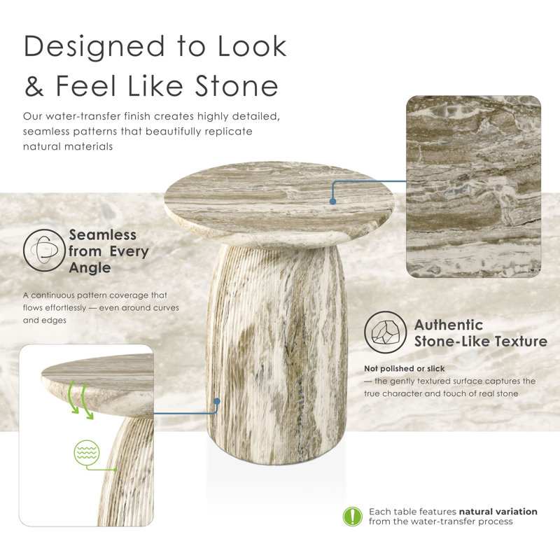 Fulcher Stone-Like 17" W Pedestal End Table with Travertine Effect, Gray Travertine