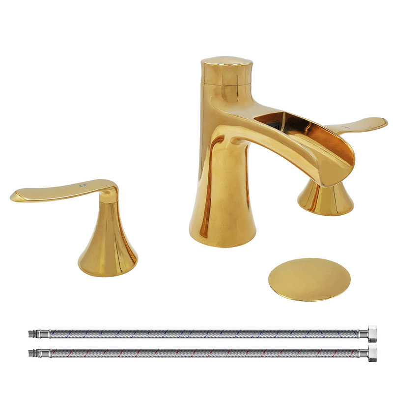 2-handle Bathroom Faucet with Drain Assembly, Shiny Polished Gold