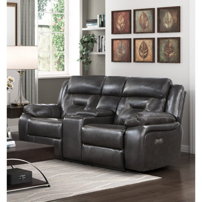 Selinger 76" Modern & Contemporary Faux Leather Power Double Reclining Loveseat with Integrated Center Console with Cup Holders