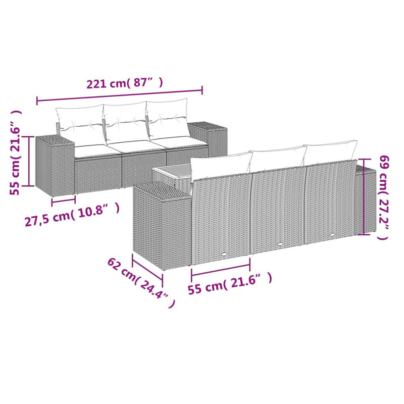 Ensemble de canapé de jardin Vidaxl gris