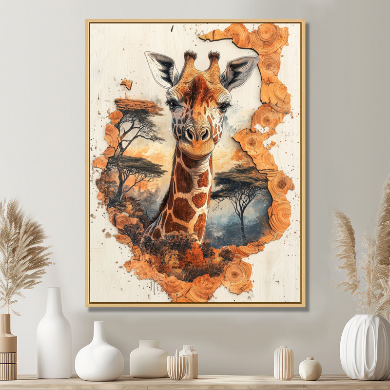 Gerafe girafe doux géant d'Afrique - impressions sur toile girafe, H 32 po x l 24 po, Impression encadrée sans passe-partout