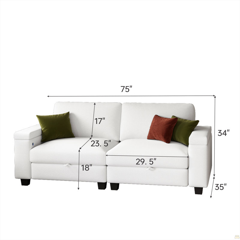 75" Modular Storage Sofa With Charging Arm