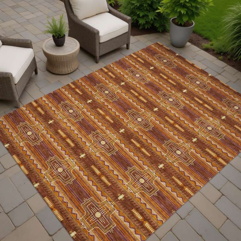 Tapis tribal intérieur / extérieur lavable à la machine Chantille ACN2688, Brique, 5 pi x 7 pi 6 po