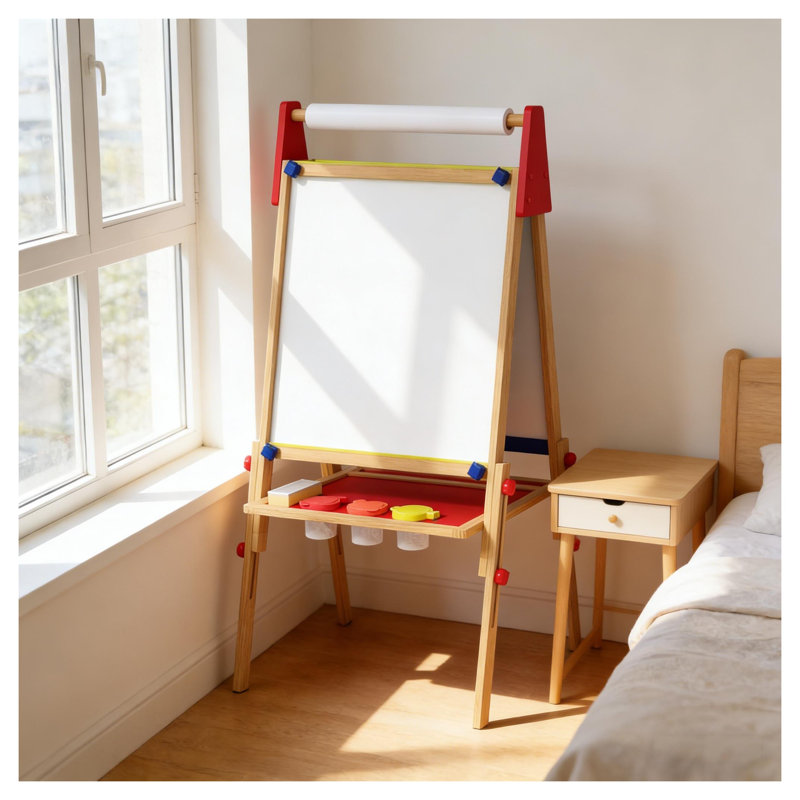 Chevalet 3 en 1 pour enfants avec tableau blanc, tableau noir et porte-rouleau de papier