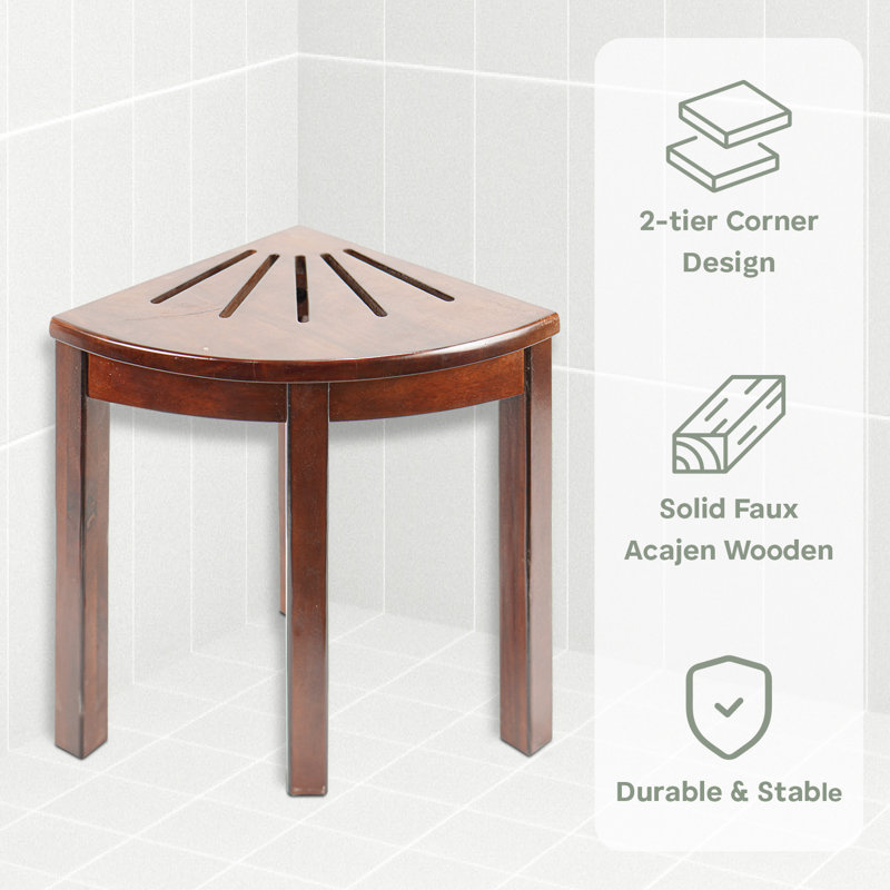 Banc de douche en bois massif à 1 niveau NABYTOK, chaise de salle de bain 12 po x 12 po x 15 po avec rangement pour la douche, tabouret de coin pour la douche intérieure, assemblage requis (brun foncé, bois de nacre)