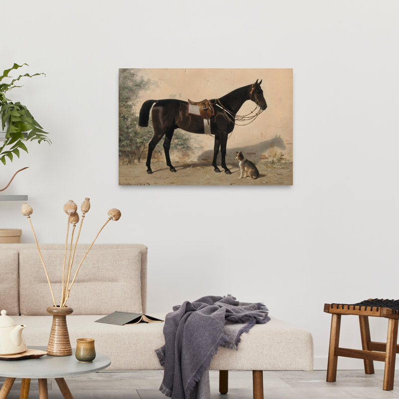 Dark Horse And Dog Classic Abstract Contemporary Dog Horse Portrait Landscape Wall Art Print by Mathieu - Wrapped Canvas Print