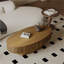 Table basse en placage de bois massif avec rangement caché, table d'appoint ovale brun chaud pour le salon, style cannelé moderne-129847131-129847133
