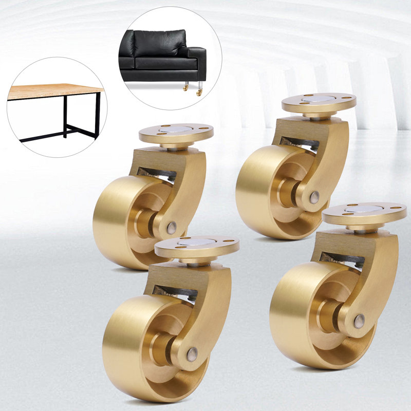 Heavy-Duty Gold Brass 360-Degree Swivel Casters Set of 4
