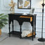 Table console d'appoint en bois noir vieilli sculpté, facile à assembler, 100 cm (39,37 po), idéale pour le salon. Design classique avec pieds tournés arqués, tablette ouverte et 2 tiroirs.