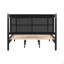 Grand lit en bois massif, support robuste de 500 lb, aucun sommier tapissier requis, tête de lit tapissier noire avec poignées en métal