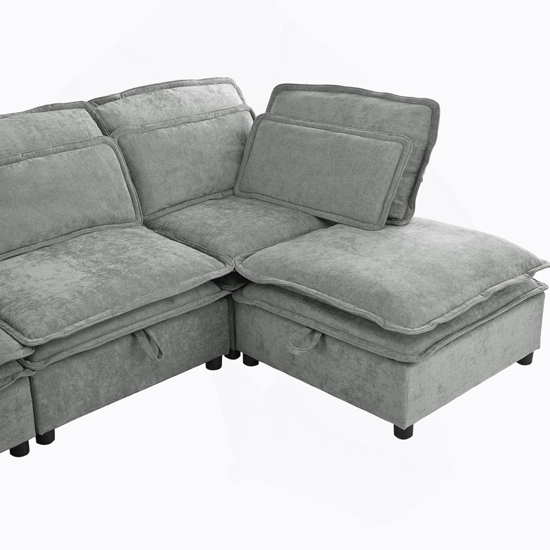 Double-Layer Cushion Modular Sofa, Freely Combinable, 4-Seater with Storage Function, Includes 4 Soft Cushions