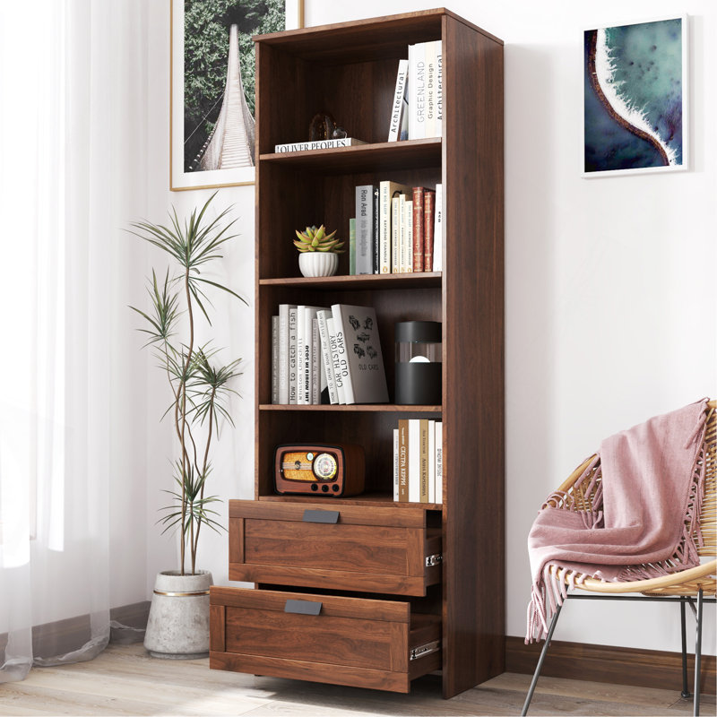 Bibliothèque avec tiroirs, hauteur 70,87 po, 4 tablettes, moderne, bureau à domicile, salon, bureau
