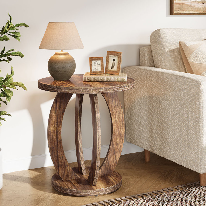 24-Inch Tall Round End Table, Set Of 2, Coffee Brown
