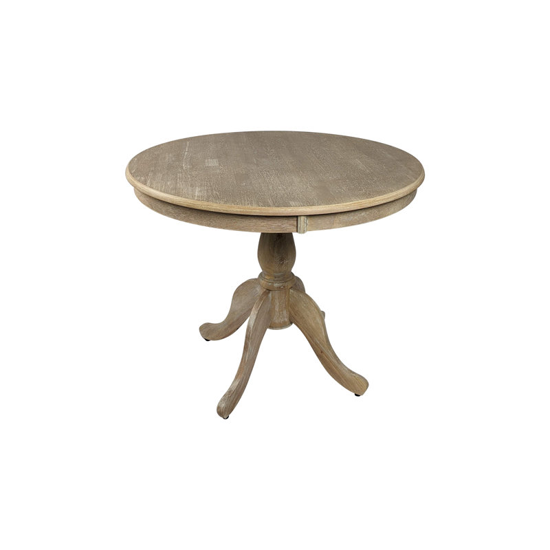 Classic Beige 36-Inch Round Dining Table with Space-Saving Pedestal Design, 36" W x 36" L, Whitewash