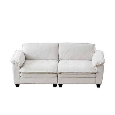 84.2" Beige Chenille Sofa with Ottoman, Removable Covers, Easy Assembly