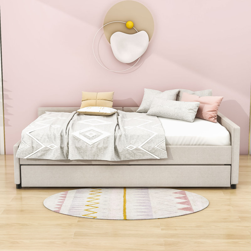 Tianne Upholstered Platform Daybed with USB and Twin Trundle, Full