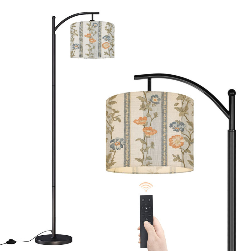 Lampe sur pied à arc avec abat-jour réglable Vintage Floral Blue Orange Flowers