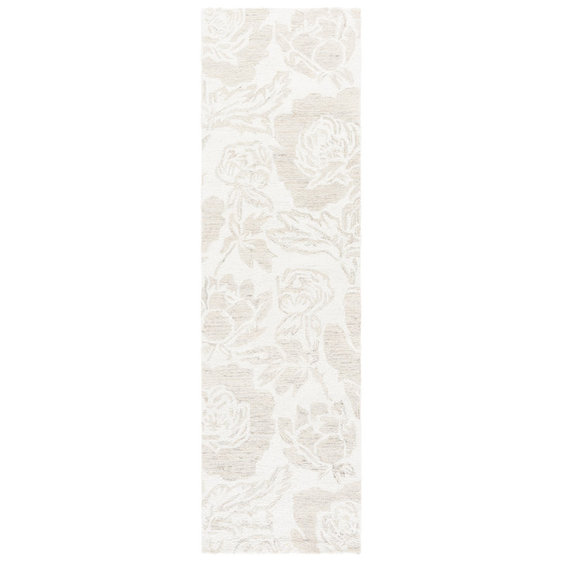 Allyssah Hand Tufted Wool/Cotton Floral Rug in Ivory/Beige, Runner 2'3" x 8'