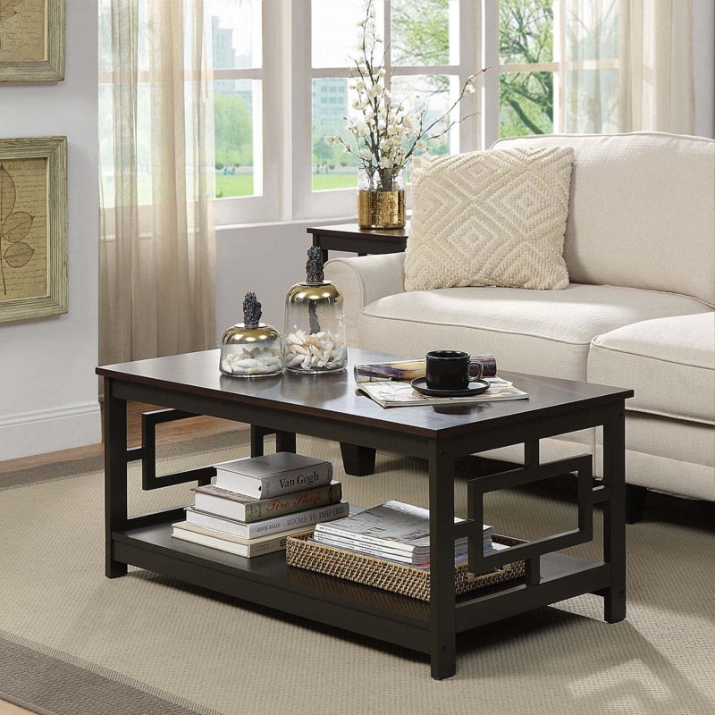 Town Square Collection Transitional  Coffee Table With Bottom Shelf, Espresso