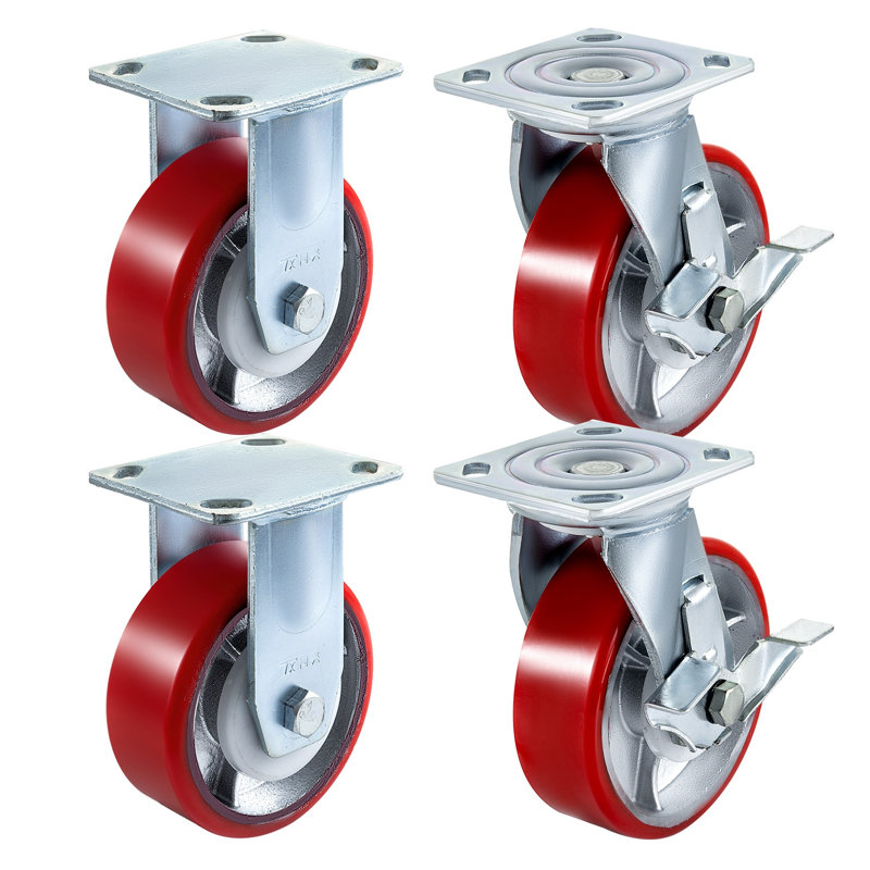 Ensemble de 4 roulettes industrielles robustes avec freins - Roulettes pivotantes en polyuréthane de 6 po et plaque de base en fer pour meubles d'une capacité de 1000 lb