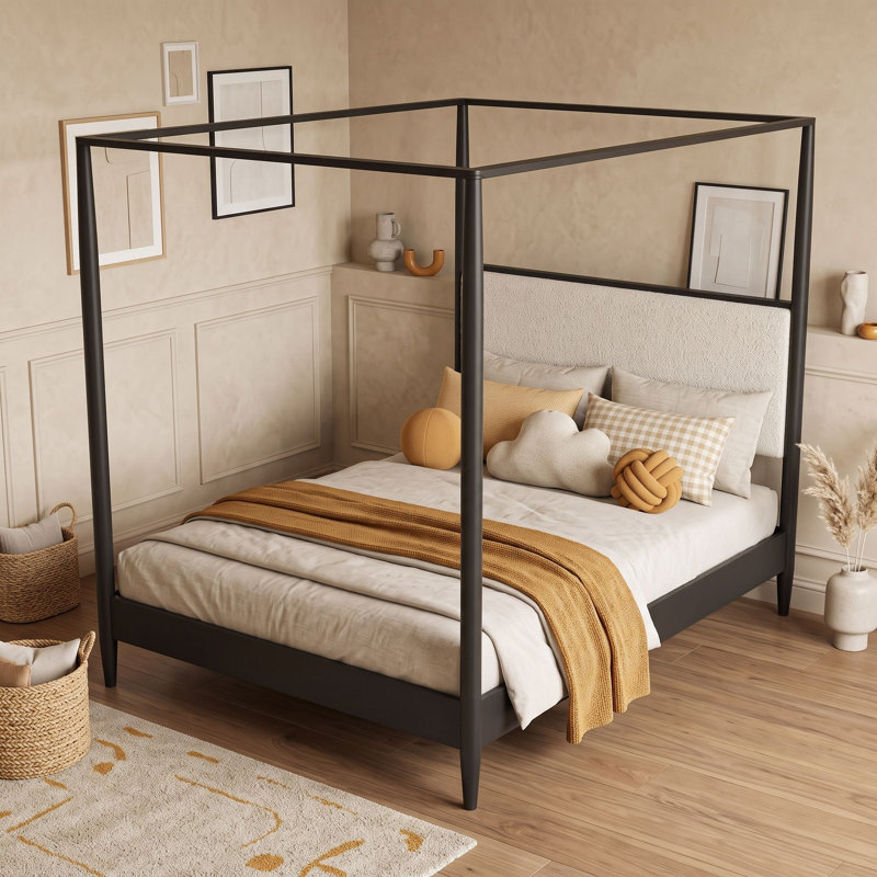 Lit plateforme Mid-Century, Grand lit, Noir