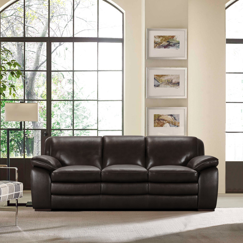 Talon Upholstered 91.5'' Sofa, Brown Genuine Leather