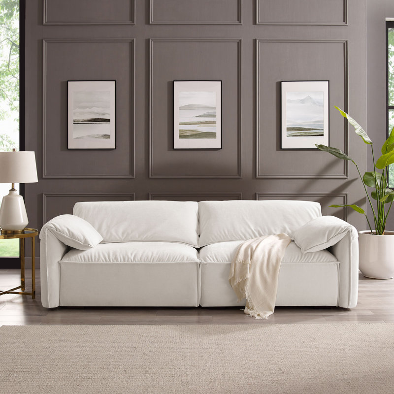 Louai 92.5'' Chenille Upholstered Sofa, Beige Polyester Twill