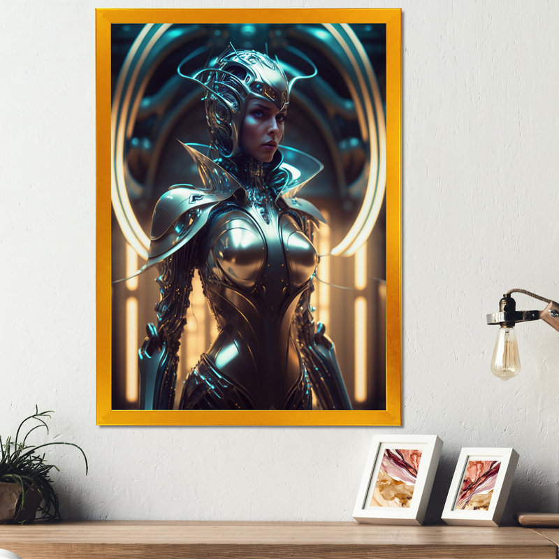 " Futuristic Robot Woman I ", 20" H x 12" W x 1" D, Gold