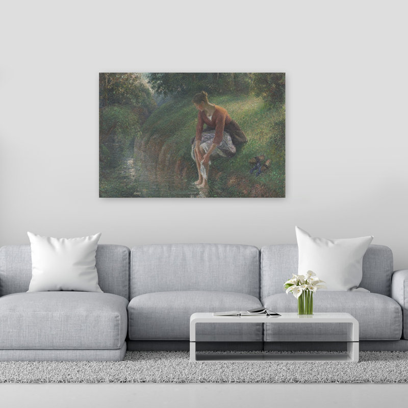Woman Bathing Her Feet In A Brook, 1894-95 Abstract Contemporary Wall Art Print by Camille Pissarro - 1 Piece Wrapped Canvas Wall Art
