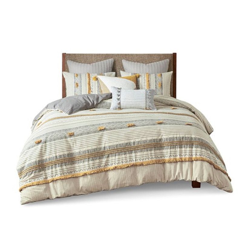 Stylish 100% Pure Cotton Duvet Cover With Shams Solid Grey Reverse, Full Duvet Cover + 2 Additional Pieces