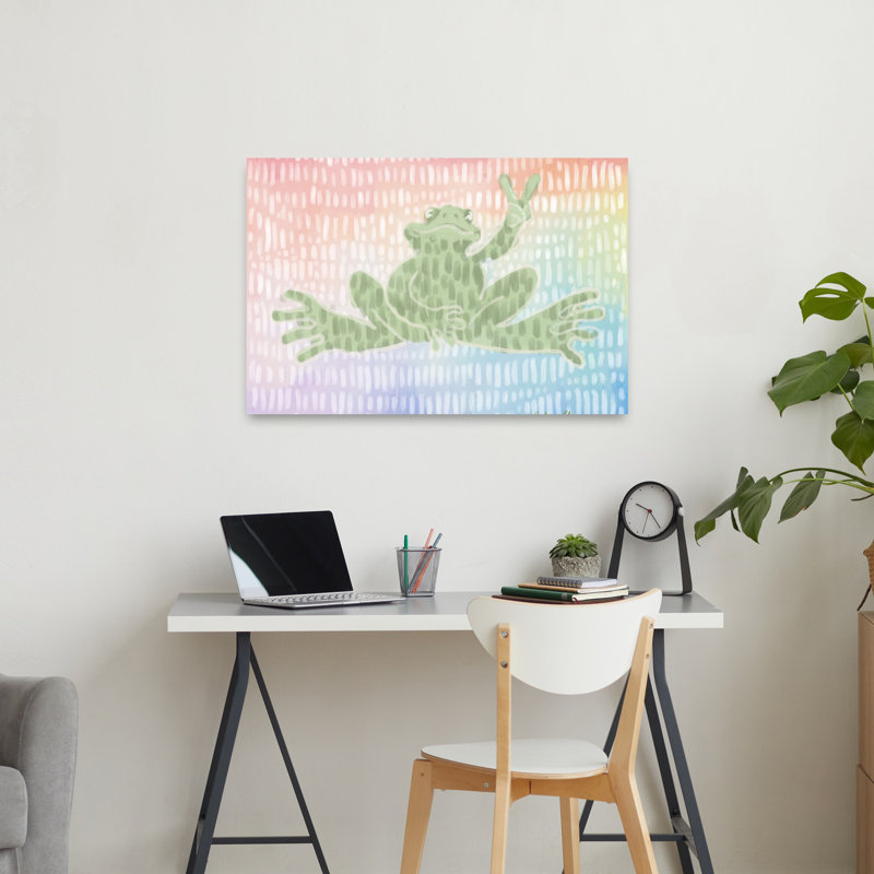 Rainbow Frog, signe de paix, art mural coloré, 24" H x 36" W