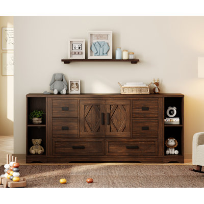 Laziza Modern Farmhouse Wooden Dresser Combo With 6 Drawers And Open Storage Shelves For Kids by Gracie Oaks