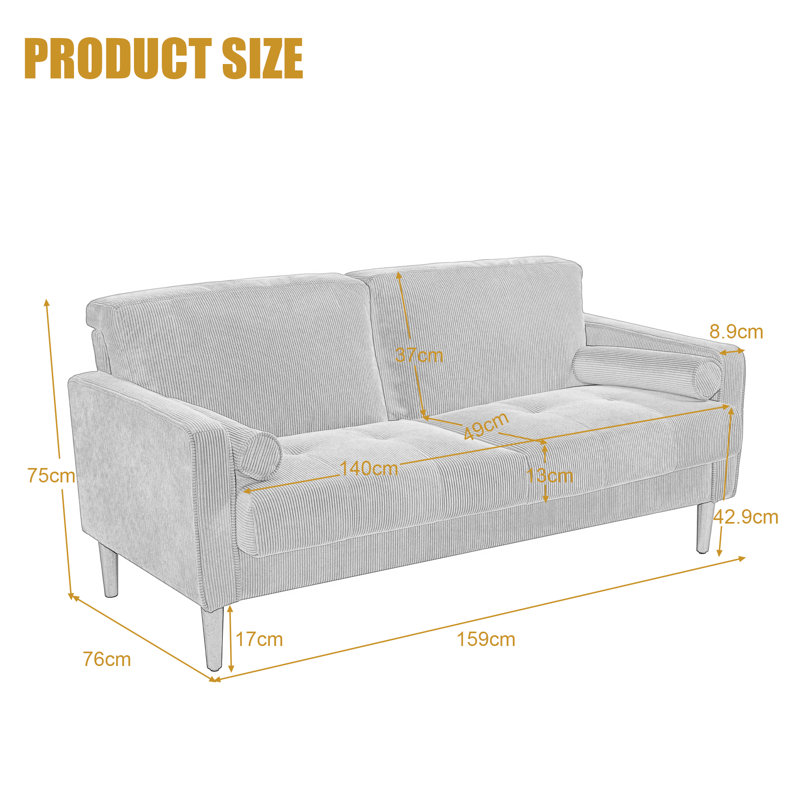 Carmelinda 157Cm Square Arms Sofa, Beige