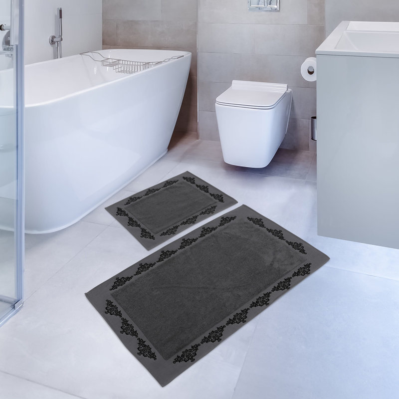 Ensemble de tapis de bain 2 pièces Premium, gris foncé, 100% coton | Comprend une serviette à main de 19,7 po x 23,6 po et une serviette de bain de 23,6 po x 39,4 po | Doux, absorbant, 1000 g / m² | Idéal pour la décoration de salle de bain luxueuse et le confort